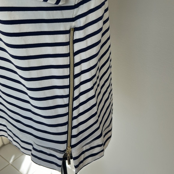 Stella & Dot Navy Blue/White Stripe Crush It Gold Side Zippered Sweatshirt Sz L - Picture 3 of 10